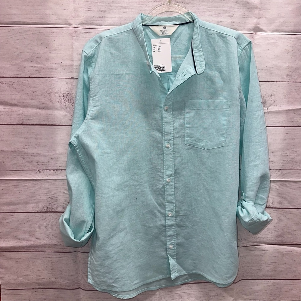 H&M Boys Teal Linen Cotten Blend Shirt Size 20